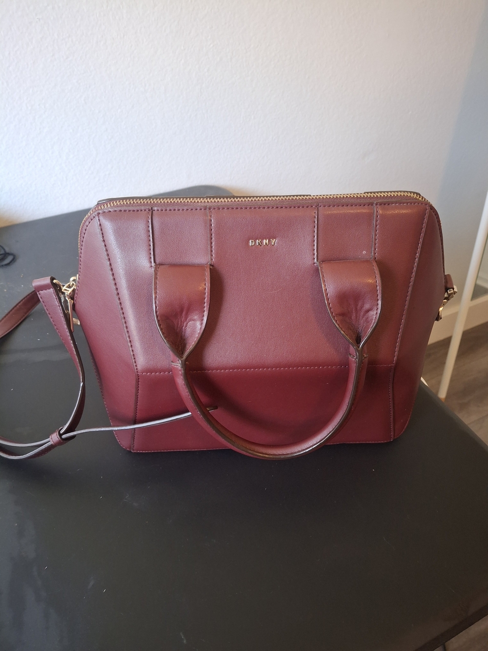 DKNY Burgundy Leather Dome Satchel